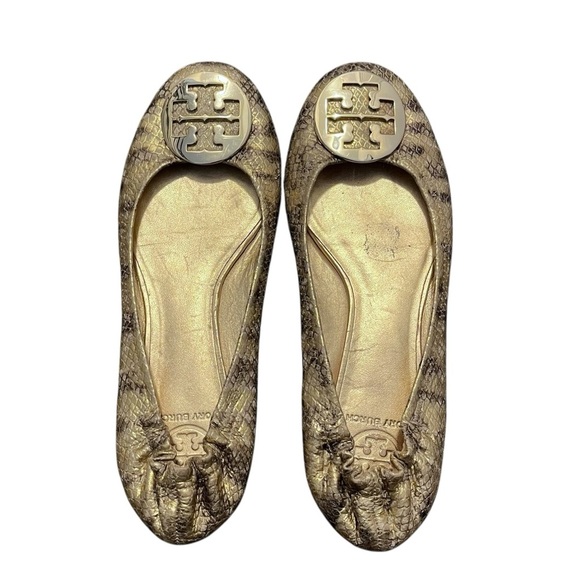 Tory Burch Reva Snakeskin Leather Flats - Picture 1 of 9